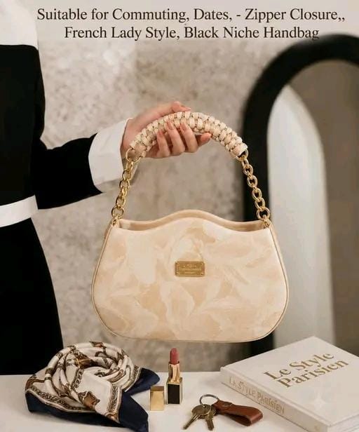 Cream Marble Shoulder Bag | Gold Chain Quiet Luxury Handbag