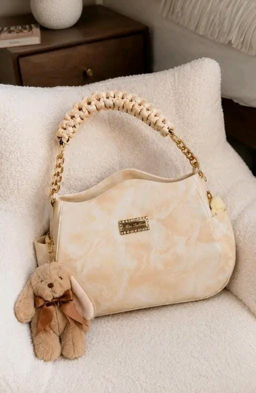 Cream Marble Shoulder Bag | Gold Chain Quiet Luxury Handbag